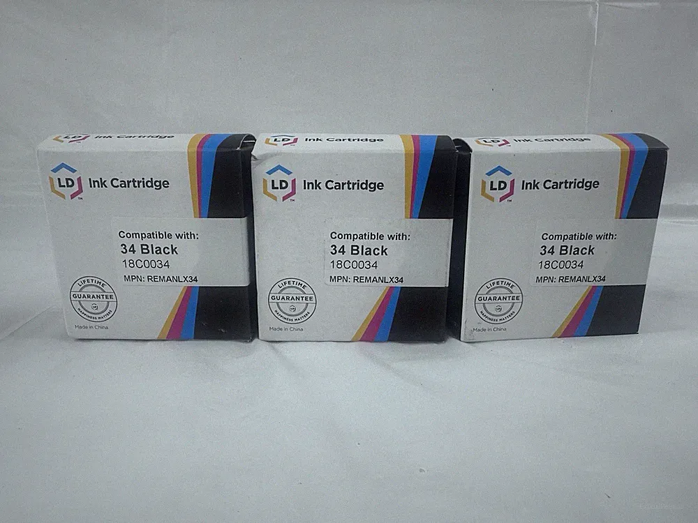 Black Ink Cartridges LD Products Reman Replacement Fits for 34 Set Of 3