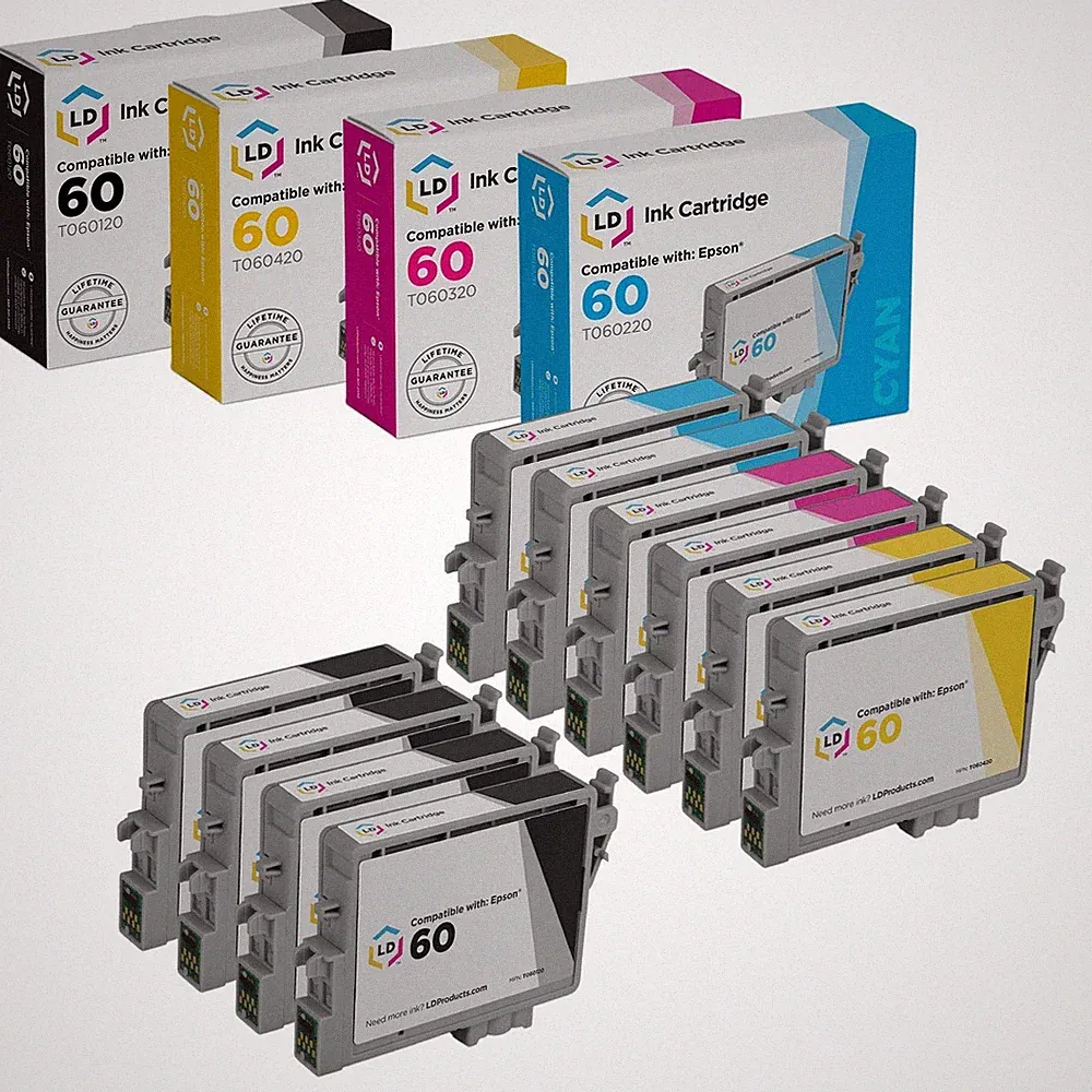 LD 10 Pack T060120 60 Reman Black & Color Ink Cartridge for Epson Printer