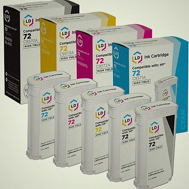 LD 5PK Replacement Fits for HP 72 Ink Cartridges Photo Black Cyan Magenta Yellow