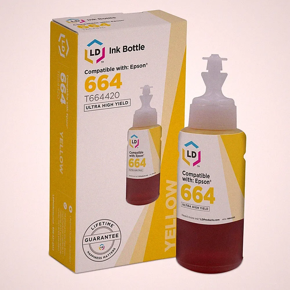 LD Compatible Ink Bottle Replacement for Epson 664 T664420 High Yield (Yellow)