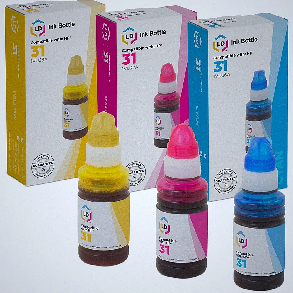LD Ink Bottle Replacements for HP 31 (Cyan, Magenta, Yellow, 3-Pack)