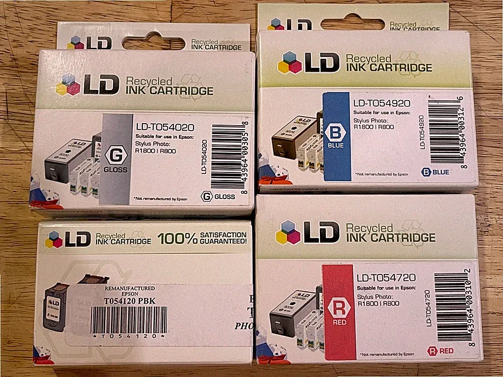 LD Ink Cartridges - 4-Pack - For Epson T054 - Photo Black, Blue, Red, & Gloss