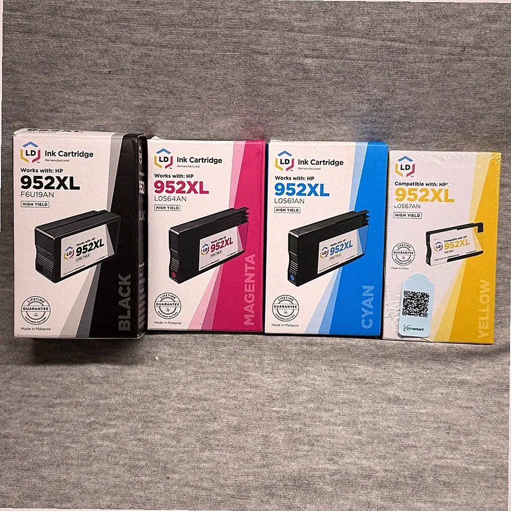 LD Products 952XL 4 Pack Ink Set Sealed Black Cyan Magenta Yellow For HP Printer