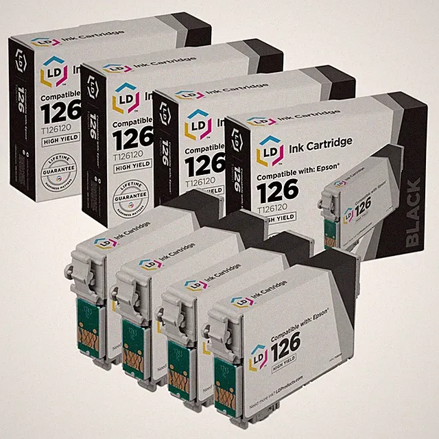 LD Reman Replacement T126120 for Epson T126 126 Set of 4 Black Inkjet Cartridges