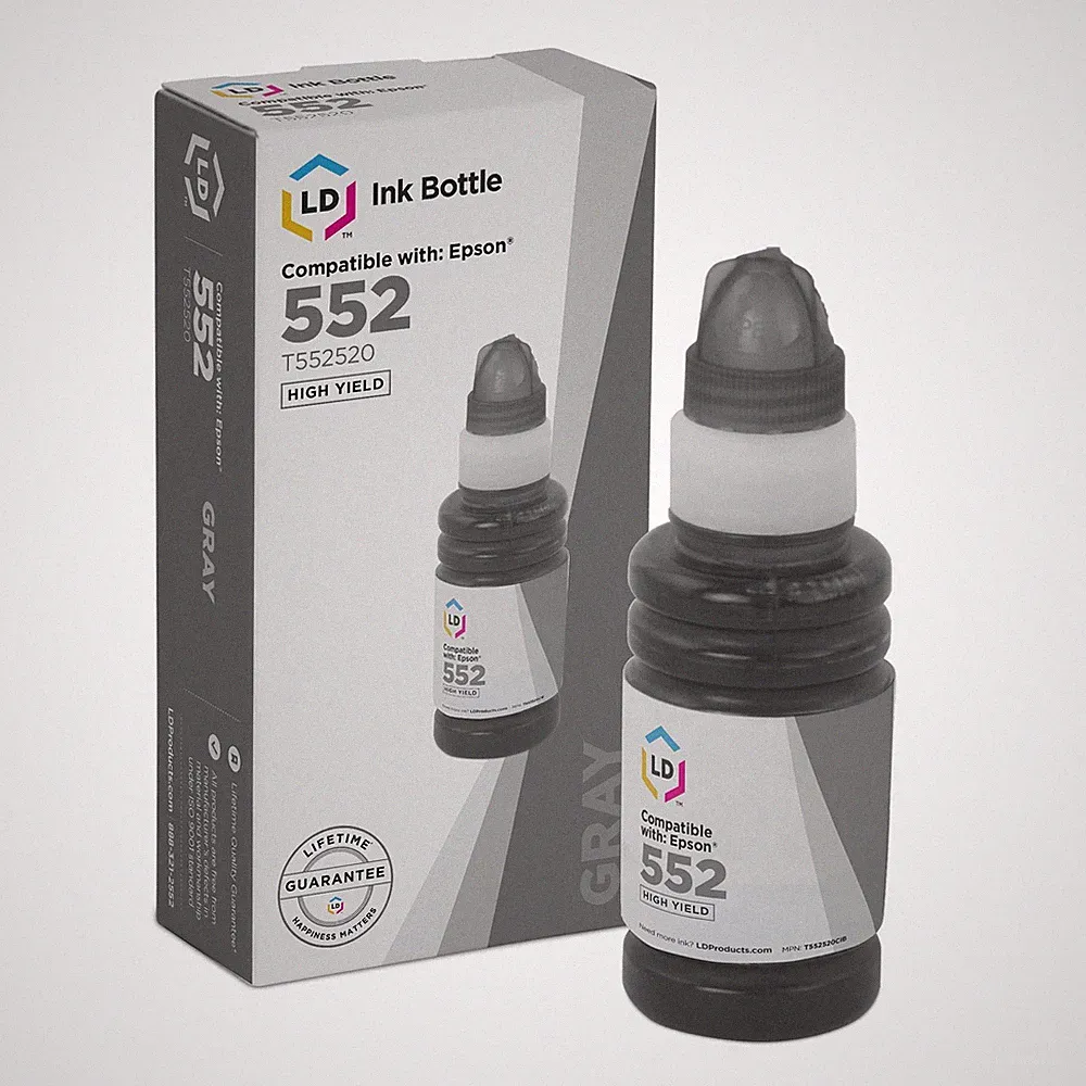 LD Replacement for Epson 552 T552 T552520 Gray HY Ink Bottle ET-8500 ET-8550
