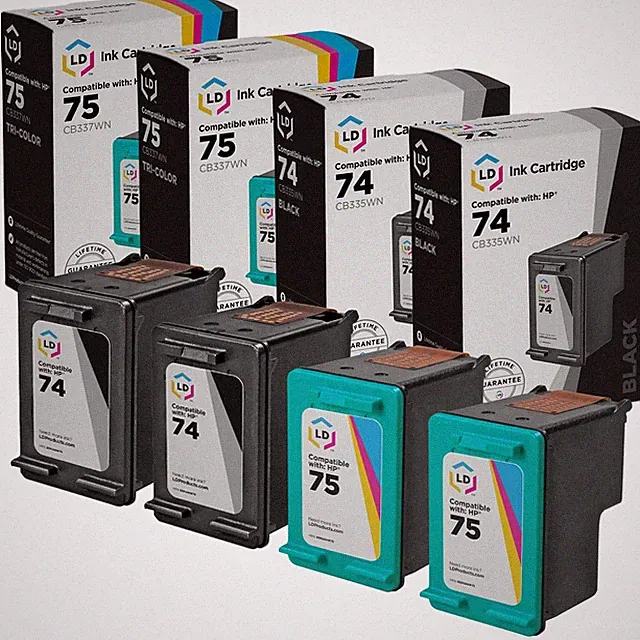 LD Replacement for Fits for HP 74 & 75 Set of 4 Ink Cartridges 2 Black & 2 Color