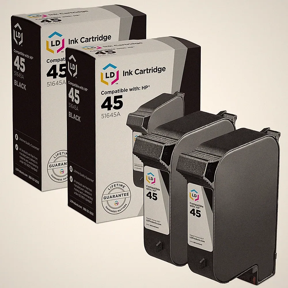 LD Replacement for HP 45 / 51645A Pack of 2 Black Ink Cartridges