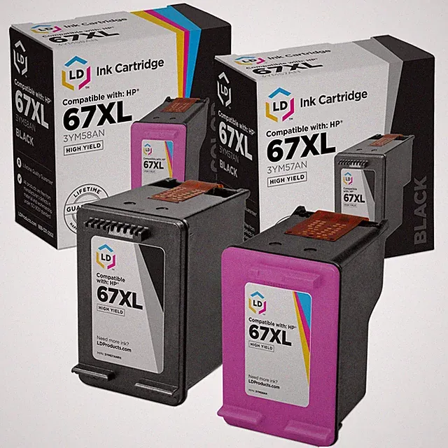 LD Replacements for HP 67XL HY Ink Cartridges: 3YM57AN Black & 3YM58AN Color 2PK