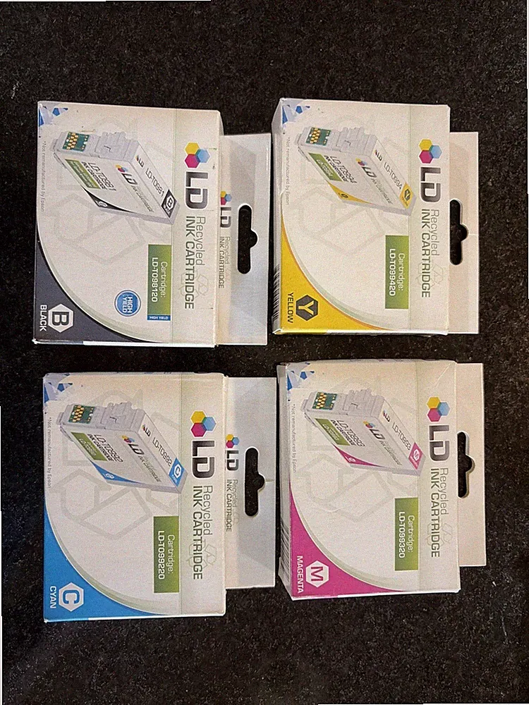 Lot of 4 LD INK CARTRIDGES 1 Black,1 Yellow, 1 Cyan, 1 Magenta Dated 2018