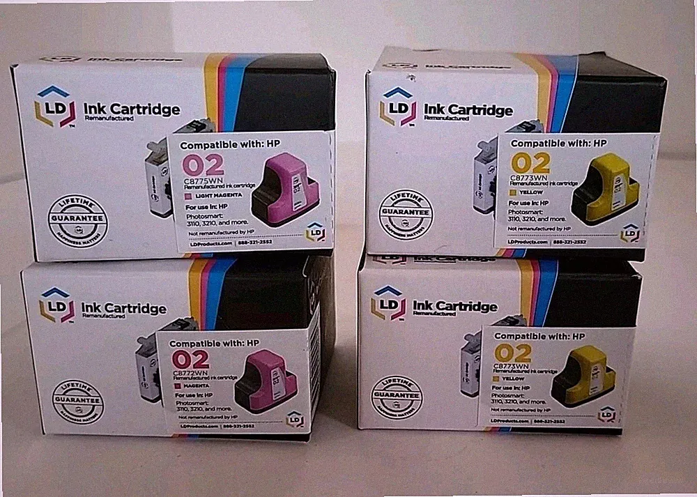 Lot Of 4 LD Remanufactered Ink Printer Cartridges Unknown Expiration Dates...
