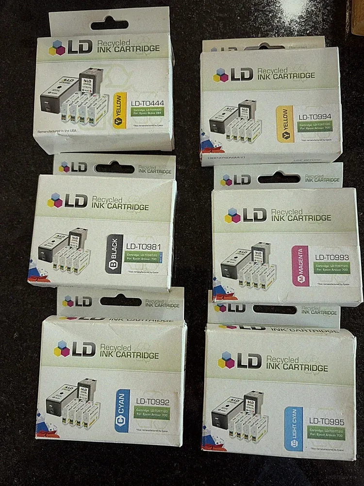 Lot of 6 LD INK CARTRIDGES 1 Black,2 Yellow, 1 Cyan, 1 Magenta ,L- Cyan