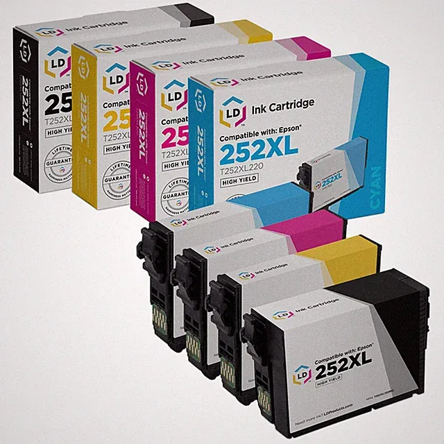 Replacements for Epson 252XL Ink Combo Pk (1 Blk, 1 C, 1 M, 1 Y) HY 4-Pk Bundle